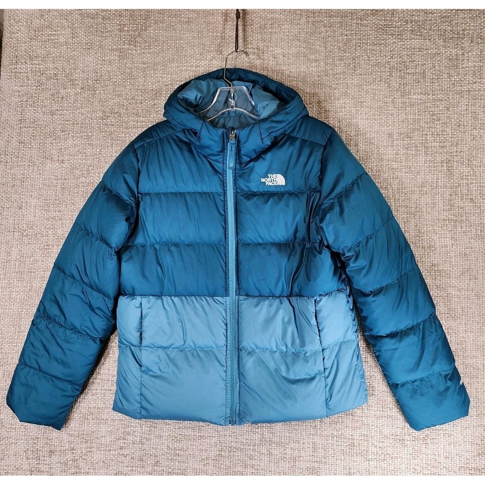 The North Face 550 Reversible Down Puffer Jacket Girls XL Teal‎ Blue Hooded